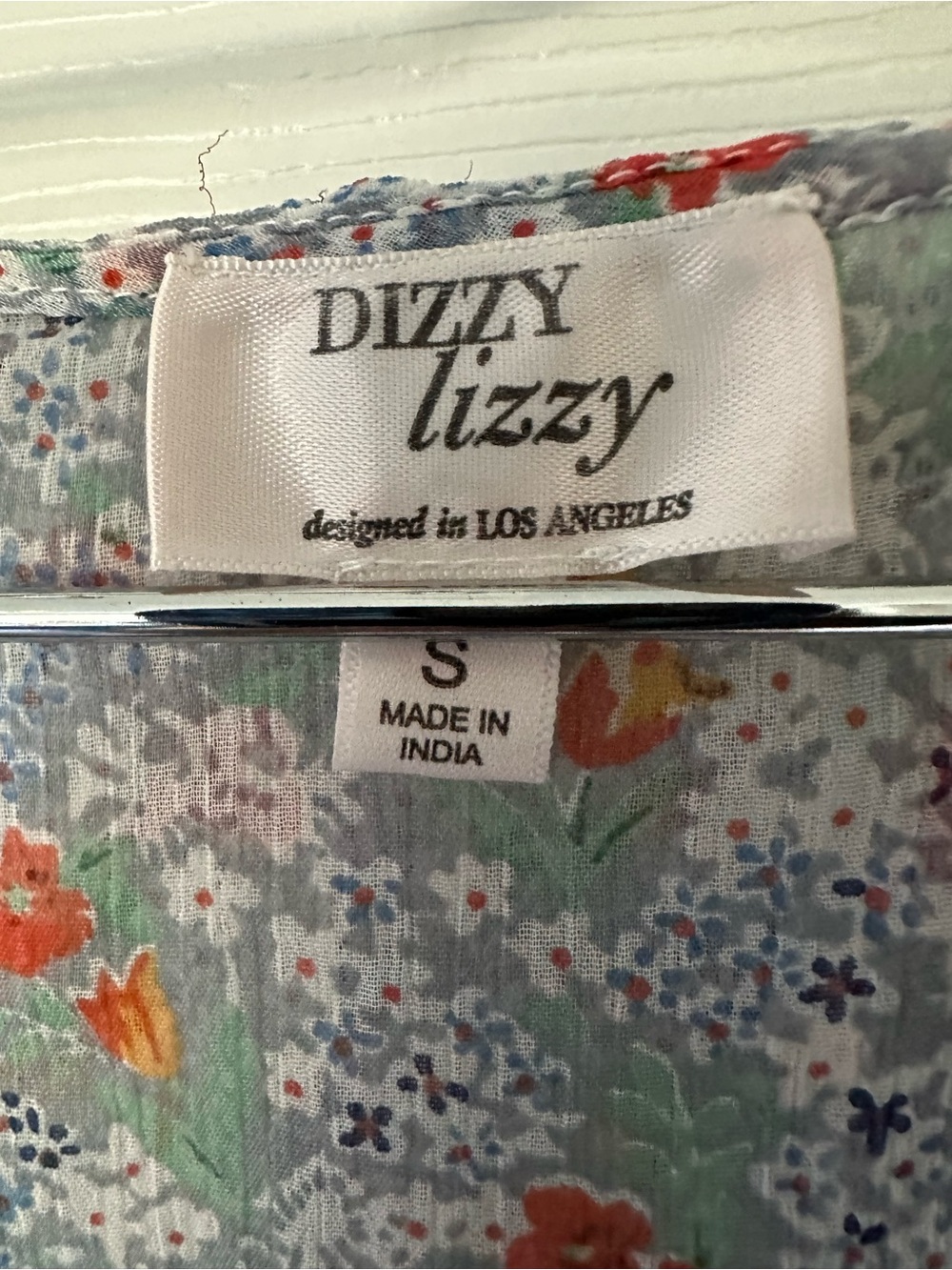 Dizzy Lizzie S Floral Ruffle Tie-Front Blouse - Light Blue with Orange Floral - Picture 3 of 5